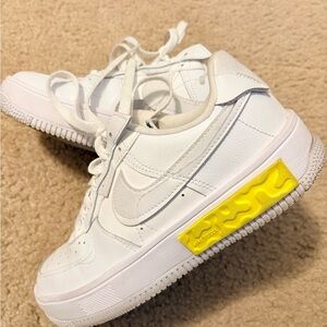 Nike Airforce 1 React  White Sneakers with Yellow Accent (women’s )